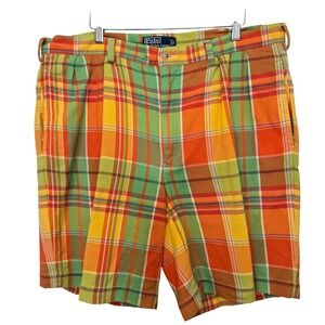Vtg Polo Ralph Lauren Shorts Mens 38 Orange Plaid Eclectic Grandpa Retro Golf